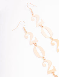 Gold Metallic 2024 New Year Drop Earrings - link has visual effect only