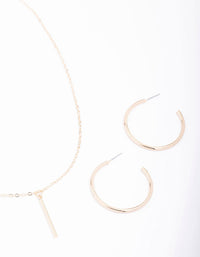 Gold Slim Stick Necklace & Earrings Jewellery Set - link has visual effect only