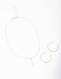 Gold Slim Stick Necklace & Earrings Jewellery Set - link has visual effect only