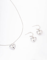 Rhodium Bold Heart Necklace & Earrings Jewellery Set - link has visual effect only