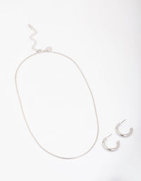 Rhodium Snake Chain Earrings & Necklace Jewellery Set - link has visual effect only