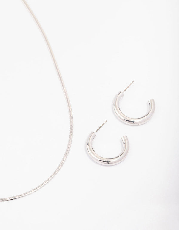 Rhodium Snake Chain Earrings & Necklace Jewellery Set