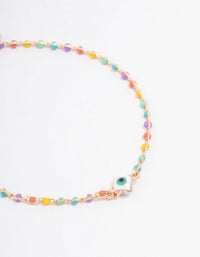 Rainbow Beaded Evil Eye Chain Bracelet - link has visual effect only