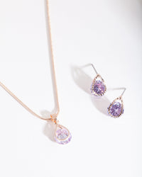 Rose Gold Purple Cubic Zirconia Jewellery Set - link has visual effect only