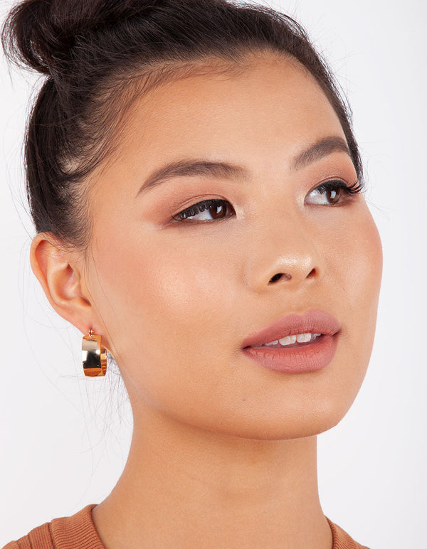 Gold Small Thick Hoop Earrings