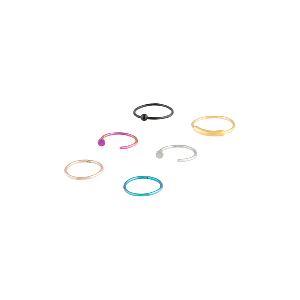Mixed Coated Metal Ball Ring Nose Ring 6-Pack