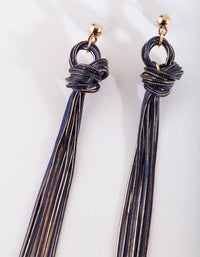 Gold & Dark Blue Metal Tassel Earrings - link has visual effect only