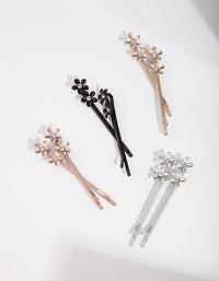 Mixed Metal Diamante Flower Pin 4-Pack - link has visual effect only
